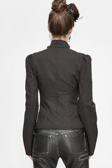 Black And Coffee Striped Low Collar Sexy Womens Punk Blouse - Product - 3
