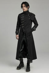 Black Stand Collar Slim Detachable Shoulder Pad Men's Gothic Coat - Product - 2