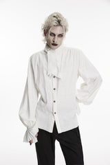 White Stand Collar Long Puff Sleeves Jacquard Detachable Tie Men's Gorgeous Shirt - Product - 6
