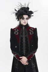 Black Stand Collar Long Sleeves Embroidered Color-Blocked Buckled Zippered Men's Gothic Palace Jacket - Product - 12