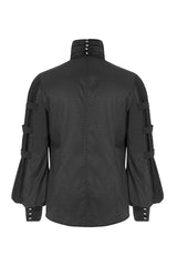 Black Stripes Long Sleeves Print Mens Gothic Blouse With Necktie - Product - 8