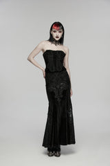 Black Cut-Out Embroidered Lace Slim Fishbone Women's Gothic Elegant Gorgeous Skirt - Product - 3