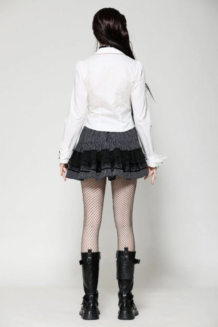 White Turn-down Collar Ruffled Long Sleeves Women's Gothic Blouse - Product - 4
