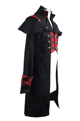 Punk Black And Red Chain Shape Ribbons Long Mens Coat - Product - 5