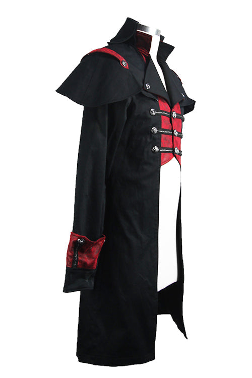 Punk Black And Red Chain Shape Ribbons Long Mens Coat - Product - 5