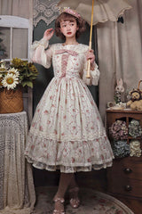 Pink Elegant Vintage Rose Print Multi-Layer Ruffled Sweet Lolita JSK Dress - Product - 4
