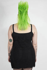 Black Metal Eyelets Strap Irregular Knit Plus Size Women's Punk Sling Dress - Product - 3