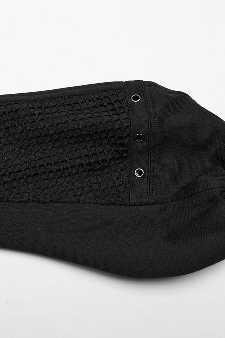 Black Long Sleeves Hollow Mesh Stitching Hooded Womens Steampunk Blouse - Product - 8