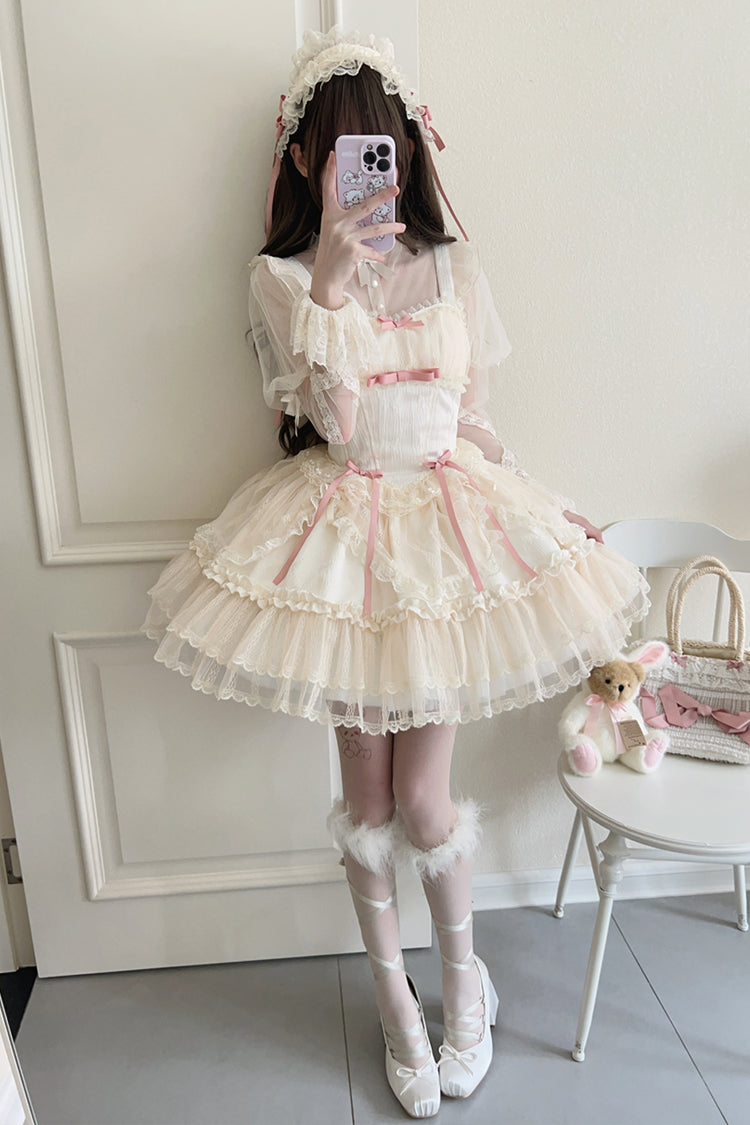 [Flower Season] Bowknot Lace Sweet Ballet Lolita Jsk Dress 4 Colors - Product - 11