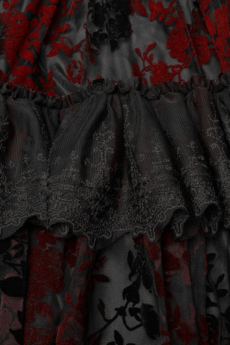 Short Puff Sleeves Print Ruffle Lace Women's Gothic Dress 2 Colors - Product - 16