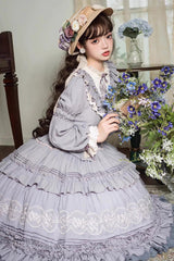Purple Long Sleeves Ruffle Embroidery Bowknot Sweet Plus Size Elegant Lolita Dress - Product - 10