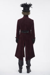 Red Stand Collar Long Sleeves Embroidery Slim Men's Gothic Coat - Product - 5