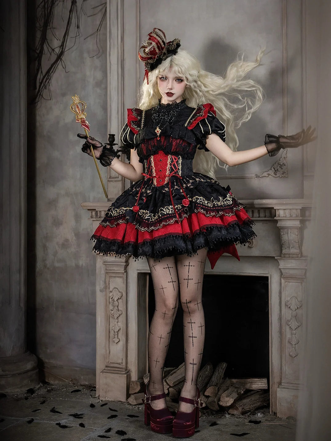 Blood Pact Gothic Lolita JSK dress layered skirt detail
