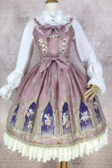 Dream Elf Print Ruffle Bowknot Sweet Lolita Jsk Dress 6 Colors - Pink - 4