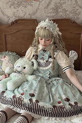Green [Chocolate Cherry] Print Bowknot Sweet Lolita Jsk Dress - Product - 2