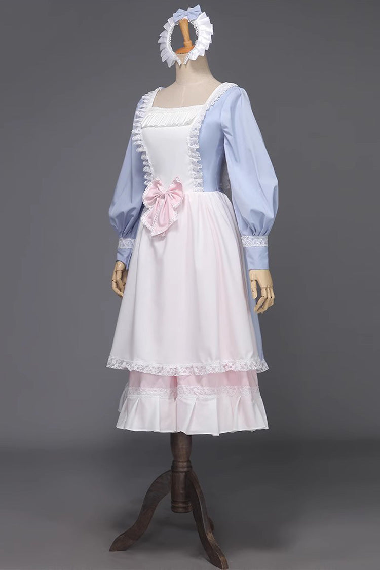 Light Blue Long Sleeves Multi-layer Ruffle Bowknot Sweet Victorian Dress - Product - 2