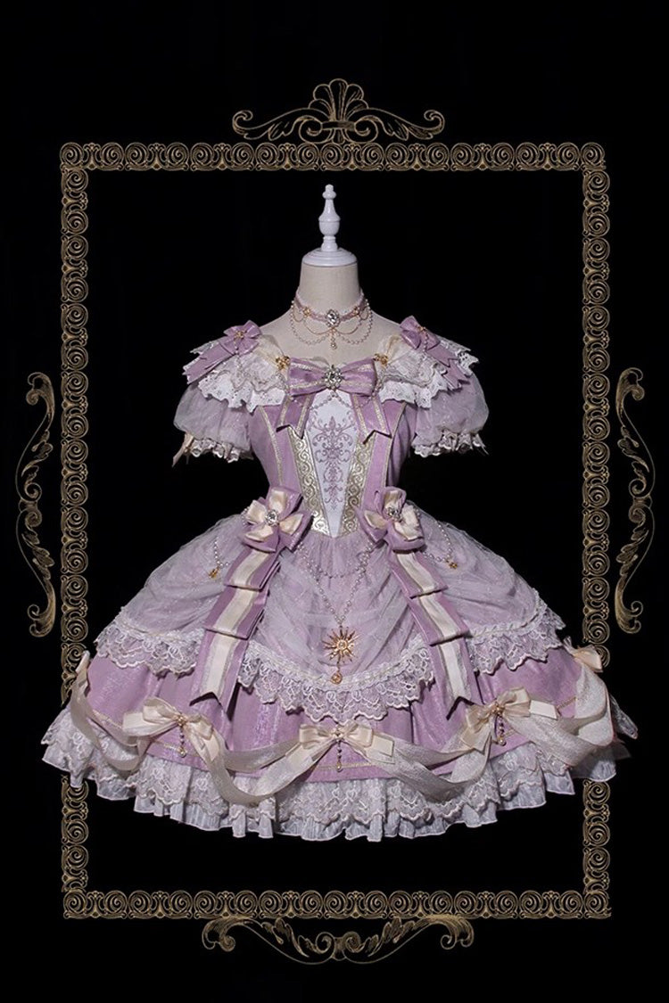 Purple [Girls' Day] Short Sleeves Multi-Layered Ruffle Bowknot Lace Sweet Lolita Dress 2 Versions - Product - 3