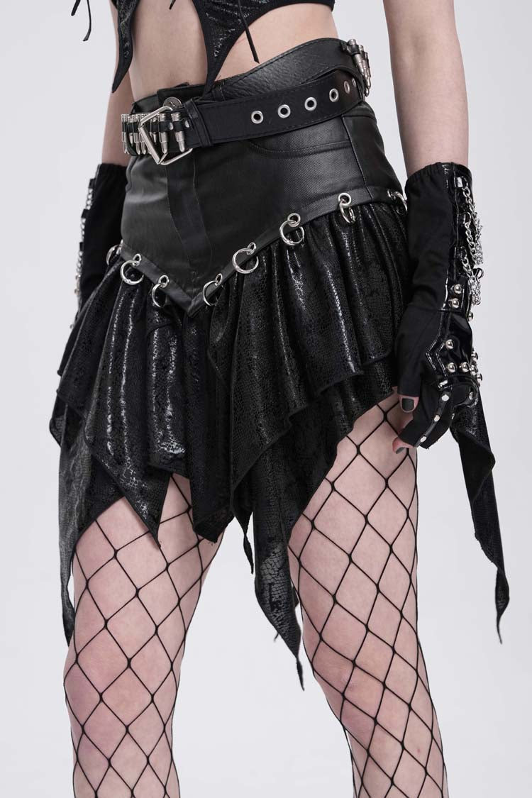 Black High Waisted Ruffle Irregular Women's Punk Skirt - Product - 12