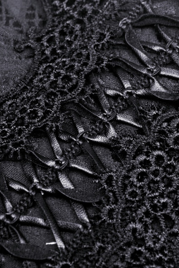 Black Ruffled Floral Embroidered Lace-Up Women's Gothic Corset - Product - 12