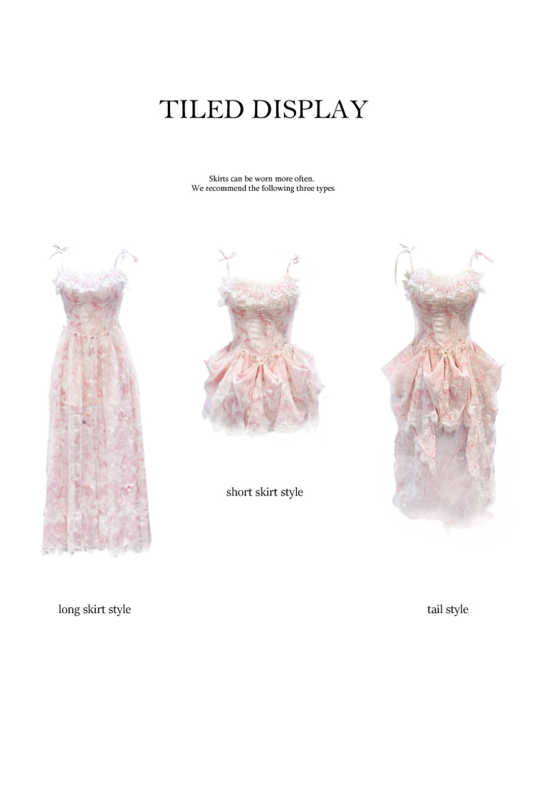 Pink [Sakura Trio] Sleeveless Double-Layered Ruffle Bowknot Lace Sweet Princess Lolita Jsk Dress - Product - 4