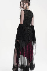 Black/Purple Tassels Mesh Women's Gothic Long Skirt - Product - 8