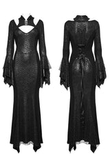 Black Cheongsam Collar Fishtailed Hollow Women's Gothic Dress - Product - 5