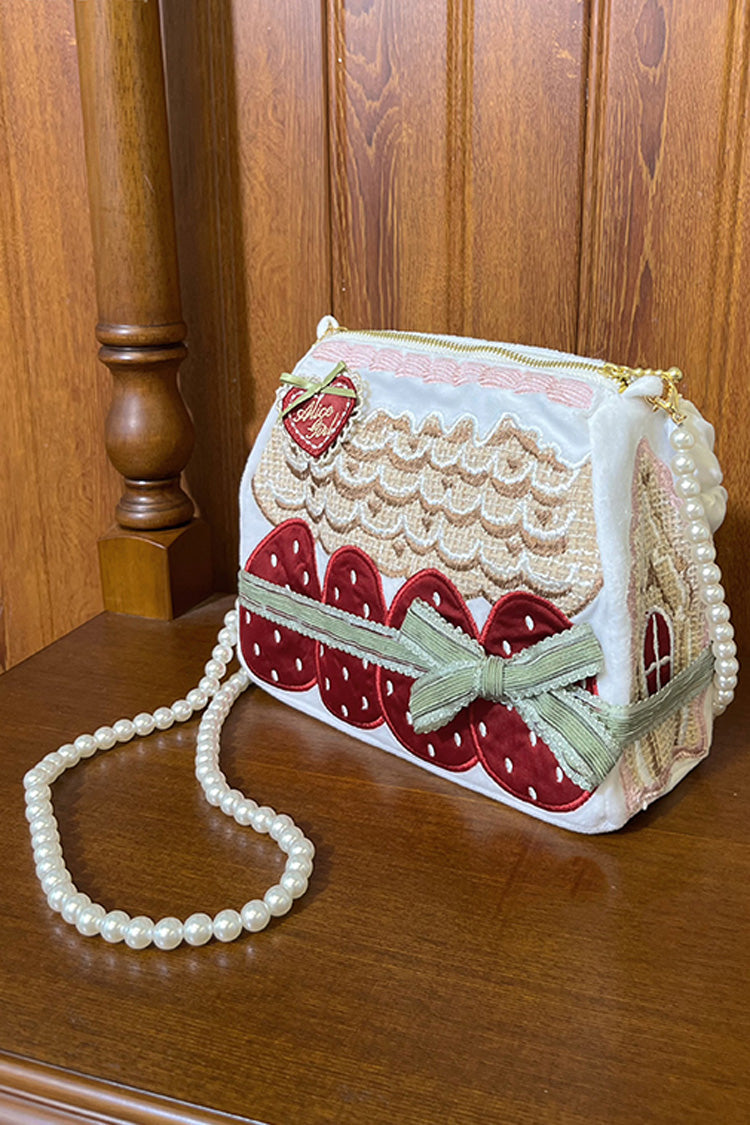 Multi-Color Mint Strawberry House Embroidery Bowknot Sweet Lolita Crossbody Bag - Multi-Color - 1