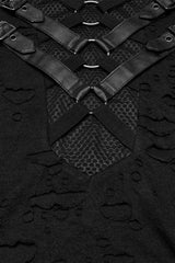 Black Short Sleeves Stitching Mesh Ripped Strap Men's Punk T-Shirt - Product - 6