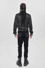 Black Long Sleeves Print Stitching Asymmetric Bullet Men's Punk Blouse - Product - 9