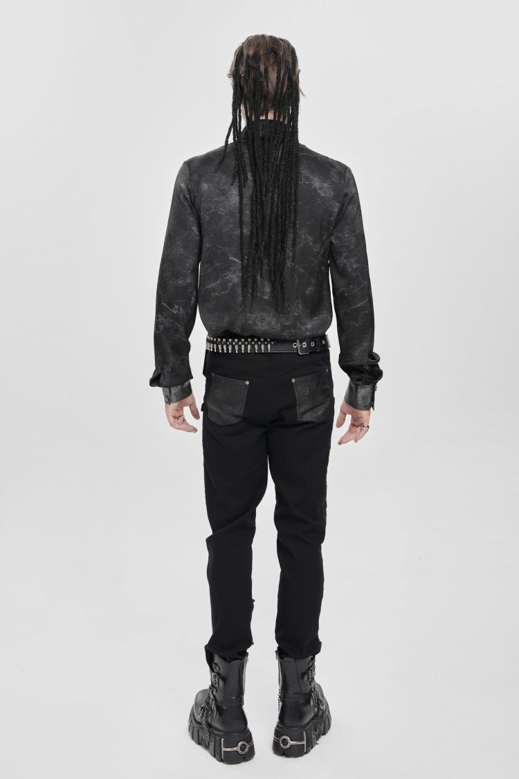 Black Long Sleeves Print Stitching Asymmetric Bullet Men's Punk Blouse - Product - 9