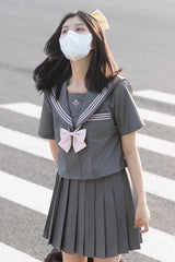 Grey Sweet College Style Navy Collar Japanese School Pleated Skirt - Product - 4