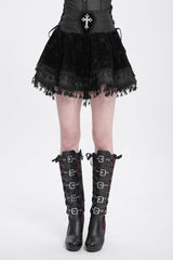 Black Cross Tassel Print Women's Gothic Skirt - Black - 1