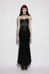 Black Embroidered Lace Lace-Up Slim Sheer Strappy Women's Gothic Corset - Black - 1