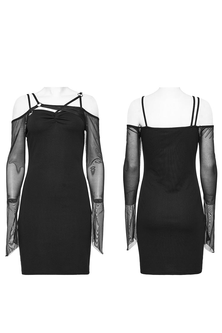 Black Off Shoulder Stitching Mesh Women's Gothic Dress - Product - 5