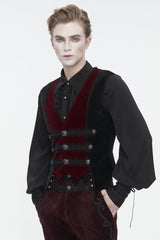 Black/Red Irregular Velvet Splice Corduroy Men's Gothic Waistcoat - Product - 2