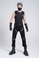 Black Armor Patent Leather Stitching Men's Punk Pants - Product - 10