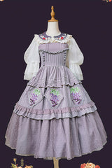 Purple [Vineyard] Sleeveless Jacquard Print Ruffle Embroidery Sweet Lolita Jsk Dress - Product - 8