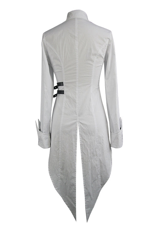 White Cotton Long Swallowtail Womens Punk Blouse - Product - 7