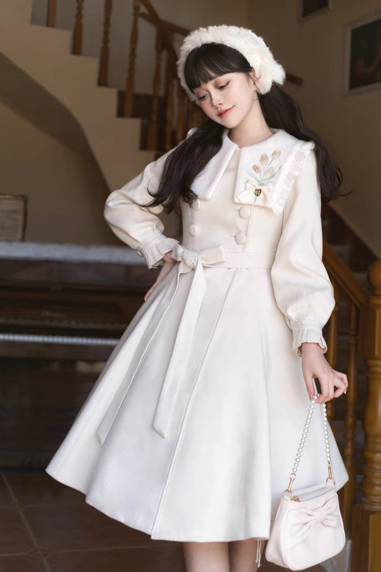 Tulip Long Puff Sleeves Embroidery Slim Sweet Lolita Coat 2 Colors - Product - 5
