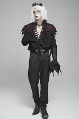 Black/Red Stand Collar Long Sleeves Ruffled Men's Gothic Plunging Shirt - Product - 7