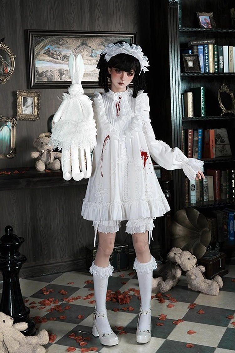 White [Cross Doll] Long Hime Sleeves Ruffle Lace Gothic Lolita Dress Set 2 Versions - White - 4