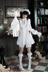 White [Cross Doll] Long Hime Sleeves Ruffle Lace Gothic Lolita Dress Set 2 Versions - White - 4