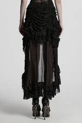 Black Drawstring Hollow Lace Women's Punk Skirt - Product - 3
