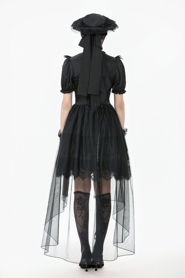 Black Short Puff Sleeves High/low Multi-Layered Women's Gothic Chiffon Dress Wedding Dress - Product - 4