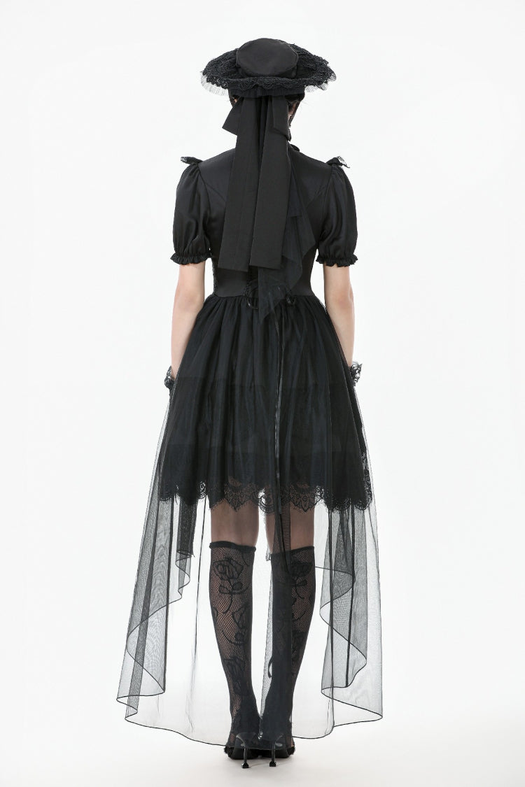 Black Short Puff Sleeves High/low Multi-Layered Women's Gothic Chiffon Dress Wedding Dress - Product - 4