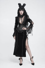 Black Lace Slim Fit Buckled Zippered Pleated Women's Gothic Girdle - Product - 9