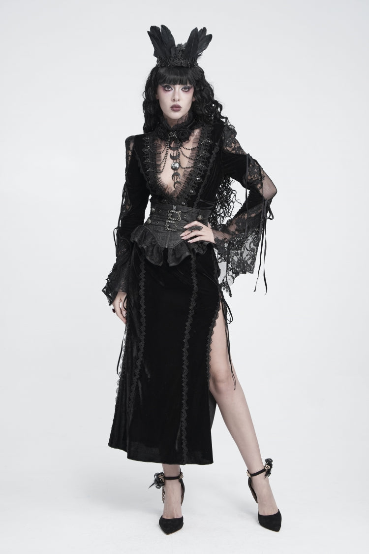Black Lace Slim Fit Buckled Zippered Pleated Women's Gothic Girdle - Product - 9