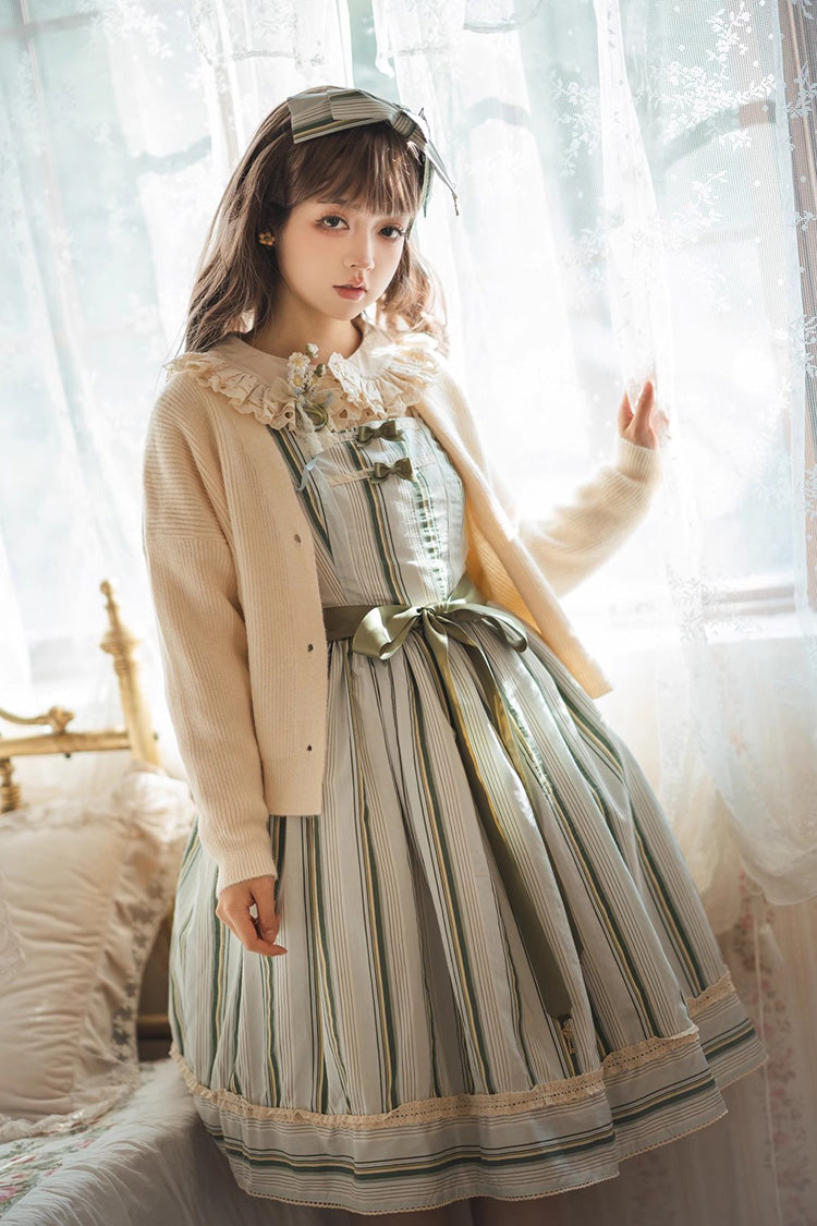 Forest Atlas Striped Print Bowknot Sweet Lolita Jumper Dress 3 Colors - Product - 11