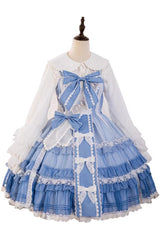 Blue Multi-layer Ruffle Bowknot The Covenant of Summer Isle Sweet Princess Lolita Jsk Dress - Product - 3