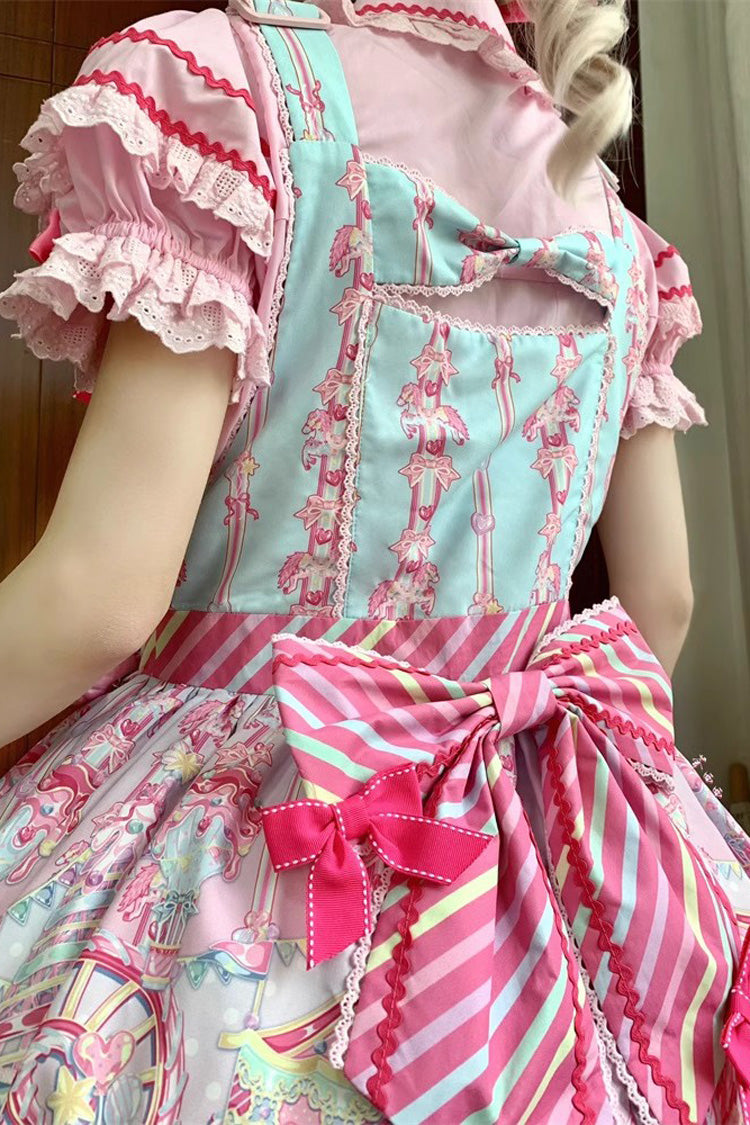 Candy Park Print Ruffle Bowknot Sweet Lolita Strap Dress 2 Colors - Product - 6